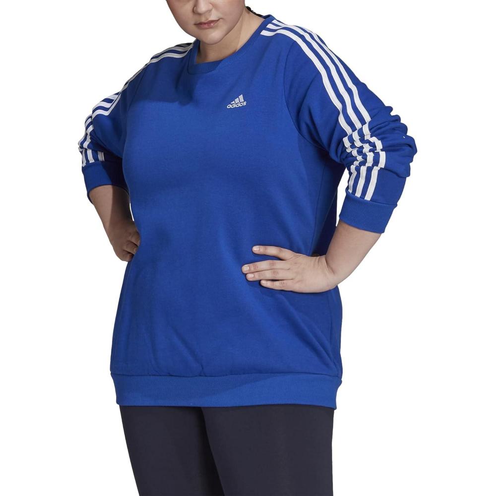 imageadidas Womens Essentials 3Stripes Fleece SweatshirtBold BlueWhite