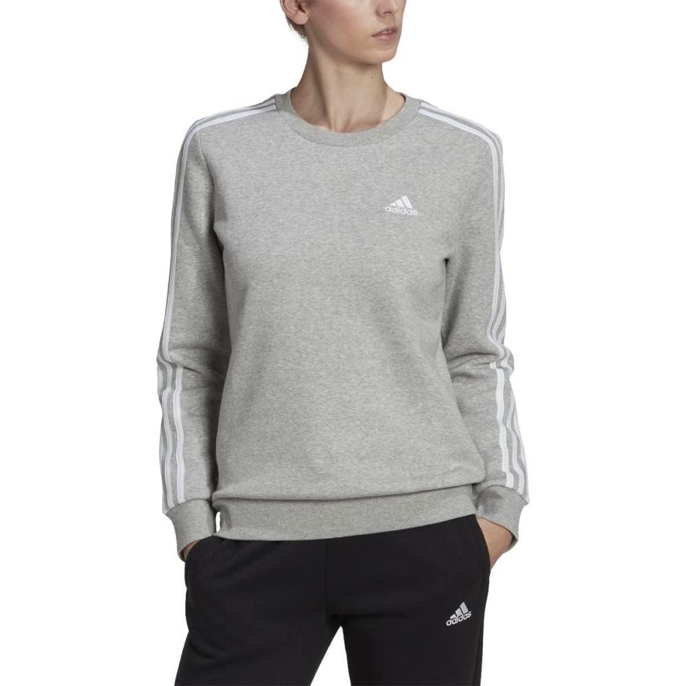 imageadidas Womens Essentials 3Stripes Fleece SweatshirtMedium Grey Heatherwhite