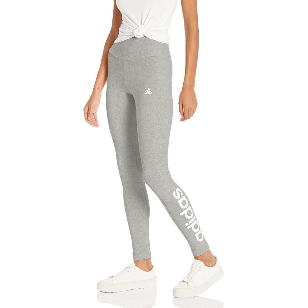 imageadidas Womens Essentials HighWaisted Logo LeggingsMedium Grey Heather  White