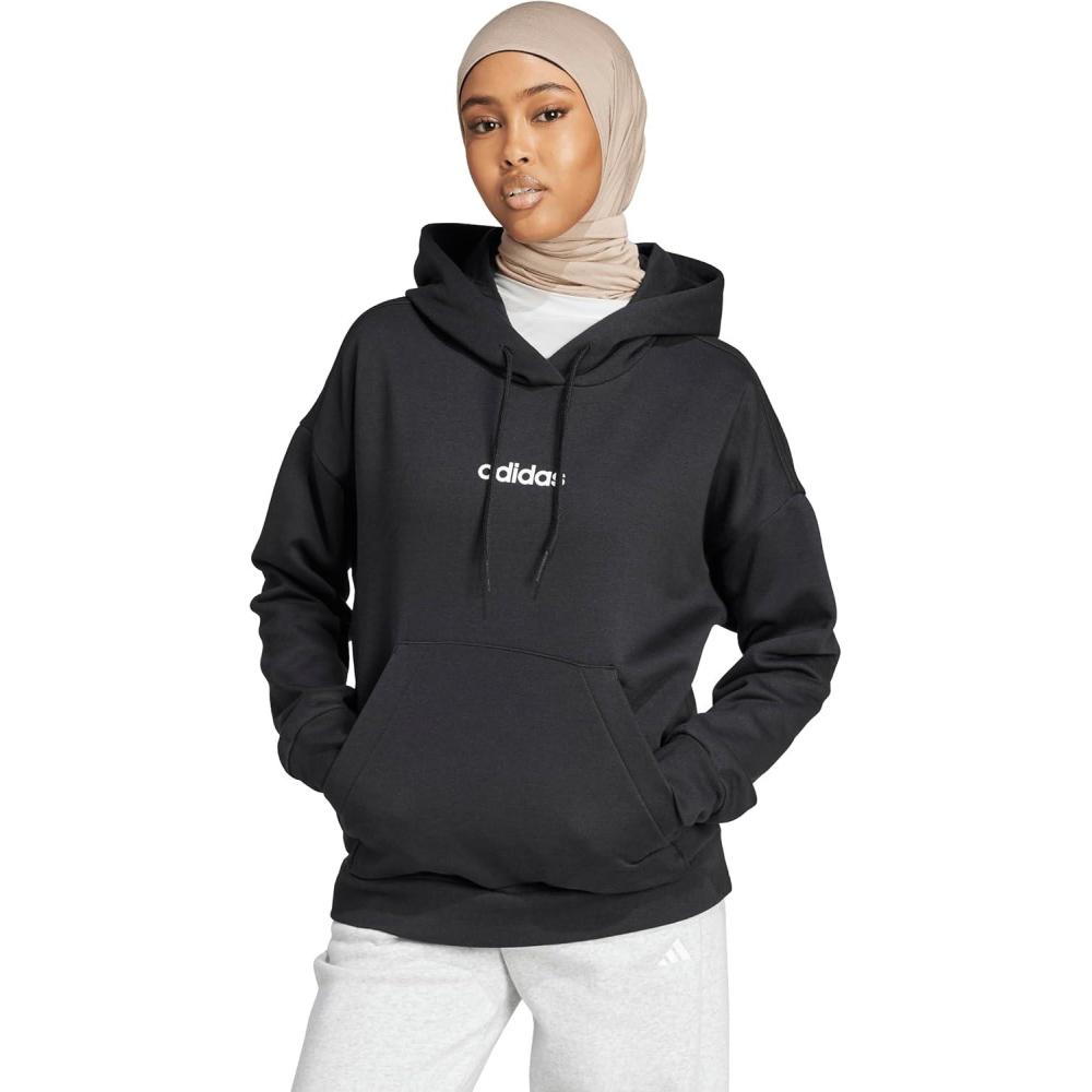 imageadidas Womens Essentials Linear Fleece HoodieBlackWhite