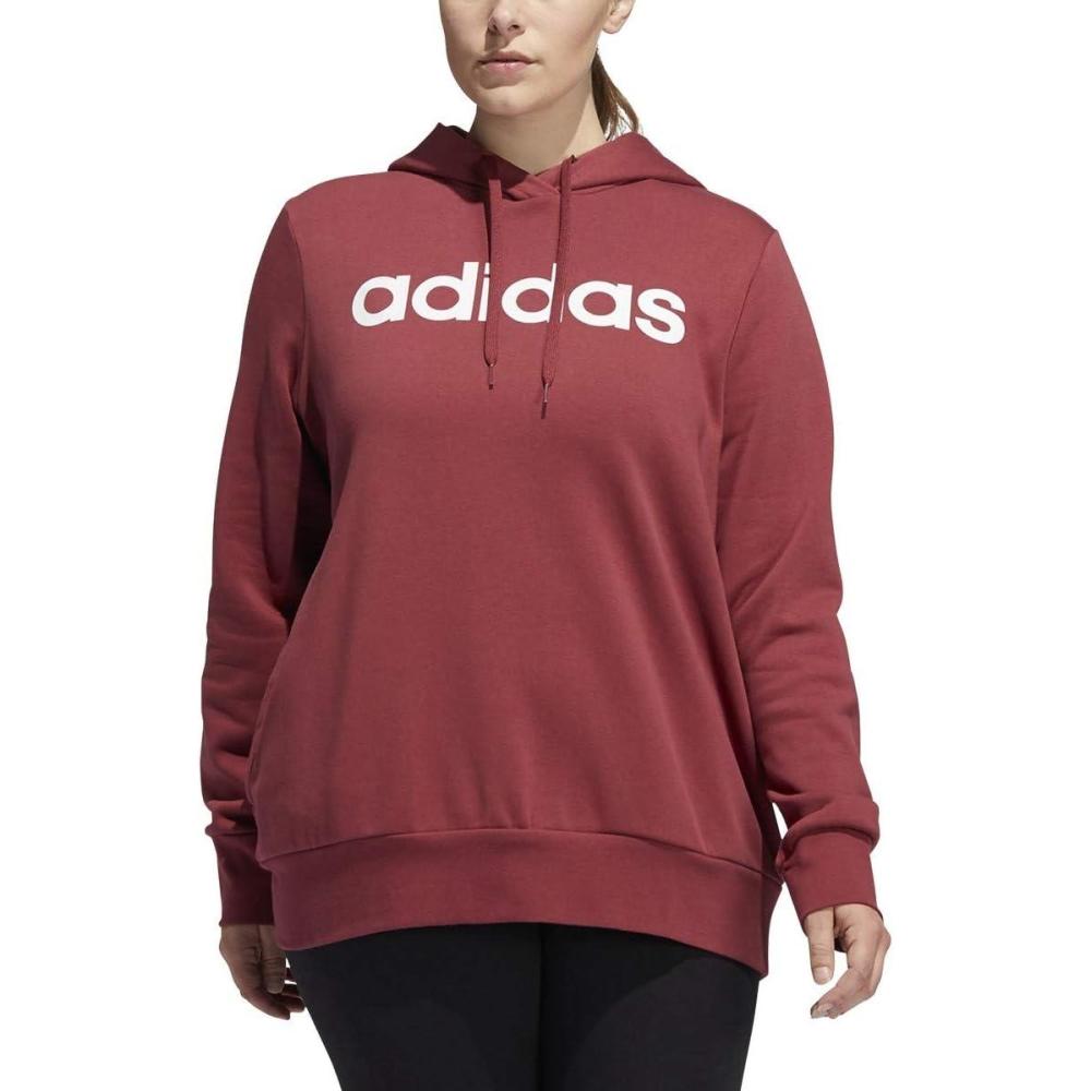 imageadidas Womens Essentials Linear Fleece HoodieLegacy RedWhite