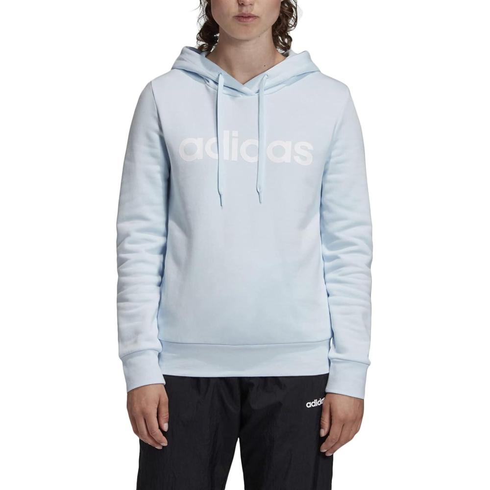 imageadidas Womens Essentials Linear Fleece HoodieSky TintWhite