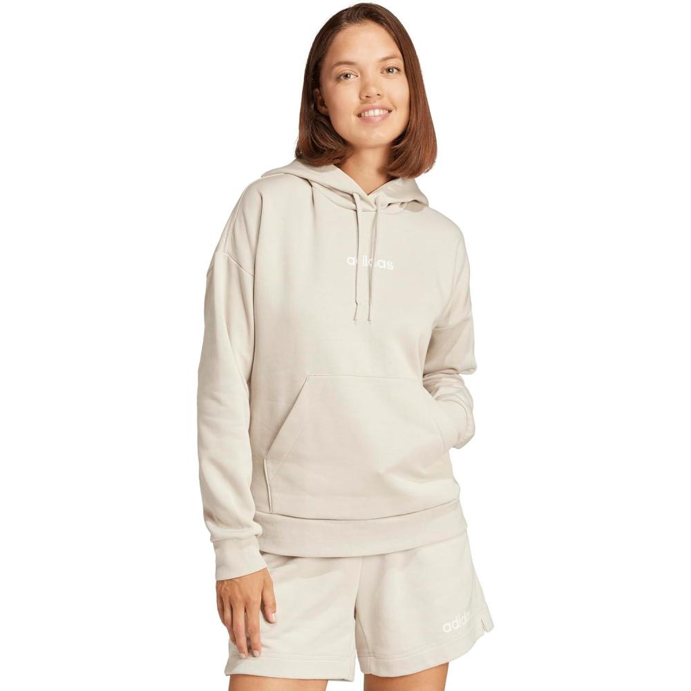 imageadidas Womens Essentials Linear Fleece HoodieWonder AluminaWhite