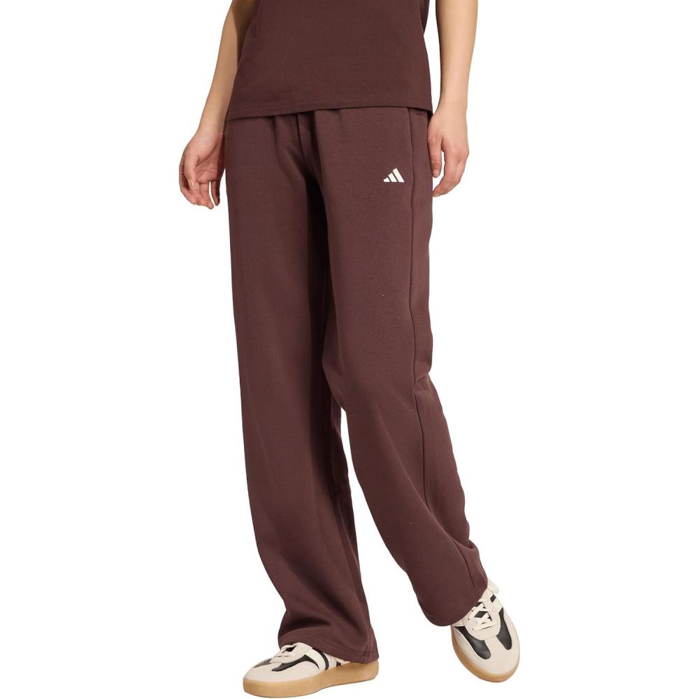 imageadidas Womens Essentials Small Logo Feelcozy Open Hem PantsShadow BrownWhite