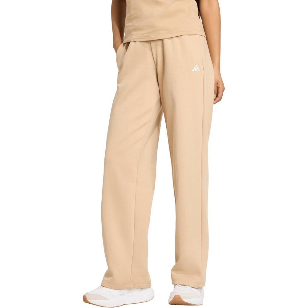 imageadidas Womens Essentials Small Logo Feelcozy Open Hem PantsWarm SandstoneWhite