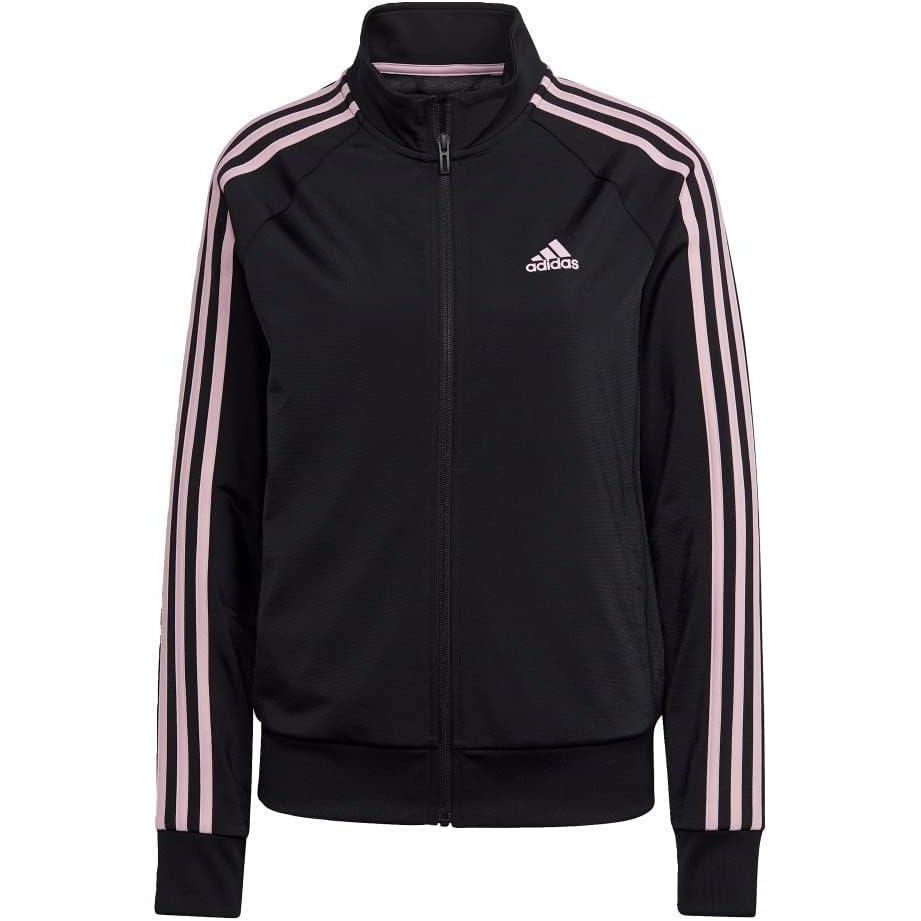 imageadidas Womens Essentials WarmUp Slim 3Stripes Track JacketBlacktrue Pink