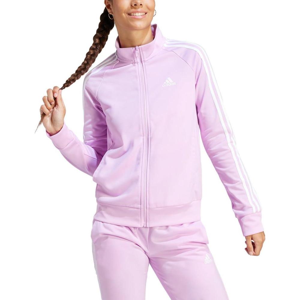 imageadidas Womens Essentials WarmUp Slim 3Stripes Track JacketBliss LilacWhite