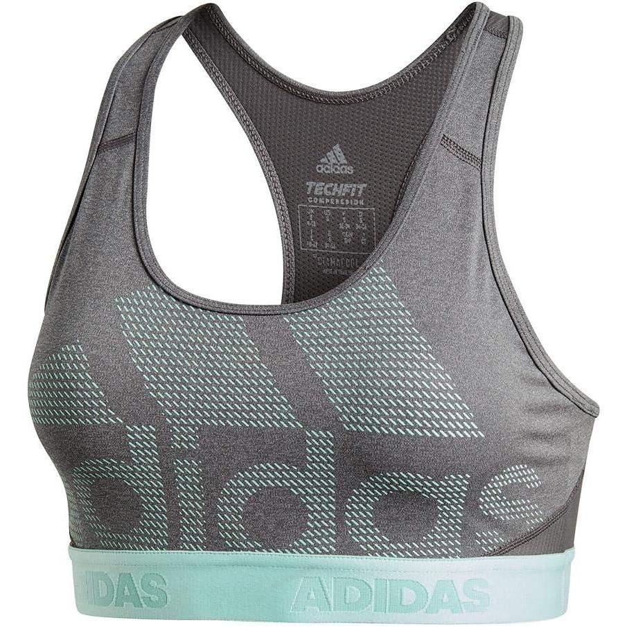 imageadidas Womens Medium Suppor Racer Back Dont Rest Alphaskin Padded Bra W Removable PadsDark Grey HeatherGrey FourClear MintBig Logo