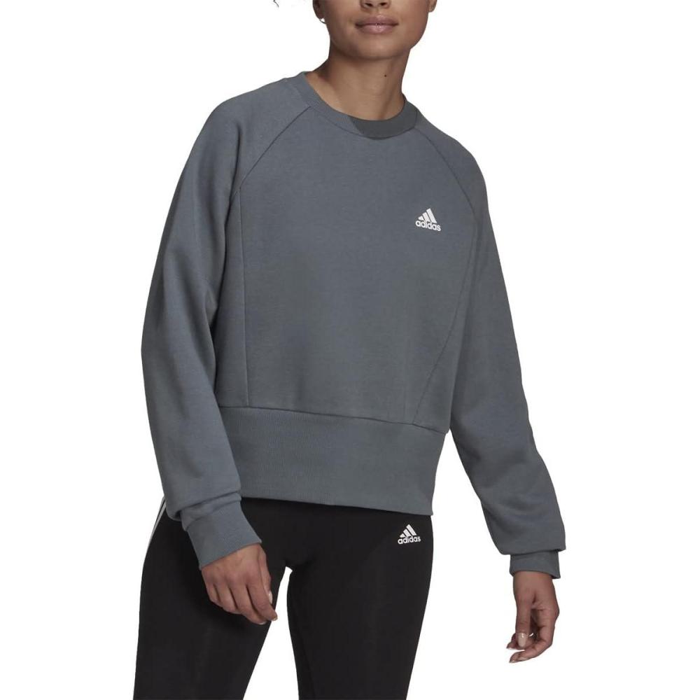 imageadidas Womens Studio Fleece SweatshirtBlue OxideWhite