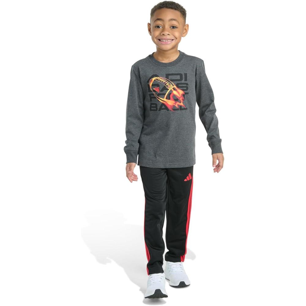 imageadidas babyboys 2piece Long Sleeve Sport Graphic Tee ampamp Pant SetDark Grey Heather