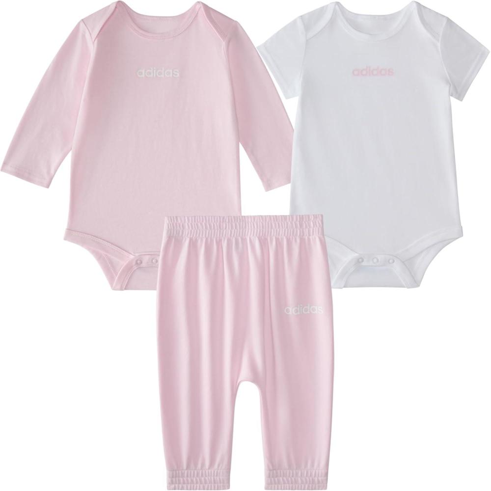 imageadidas babygirls 3piece Logo Bodyshirt ampamp Pant SetPink With White