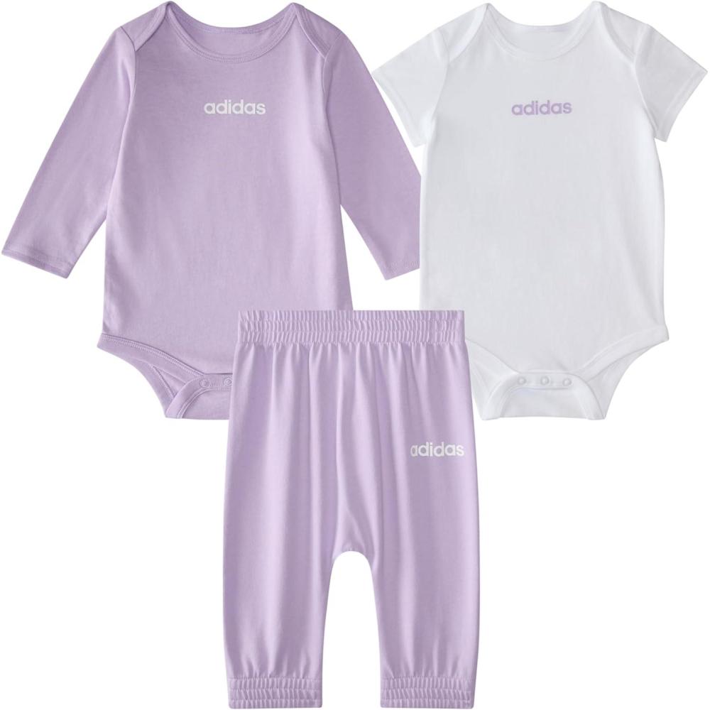 imageadidas babygirls 3piece Logo Bodyshirt ampamp Pant SetPurple With White
