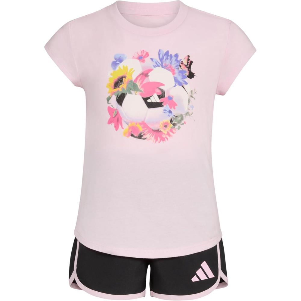 imageadidas babygirls Cap Sleeve Tee Shirt and Woven Short SetClear Pink