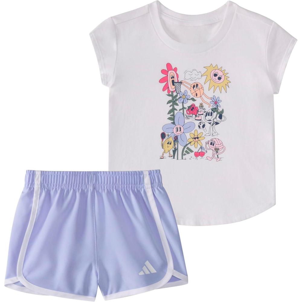 imageadidas babygirls Cap Sleeve Tee Shirt and Woven Short SetWhite