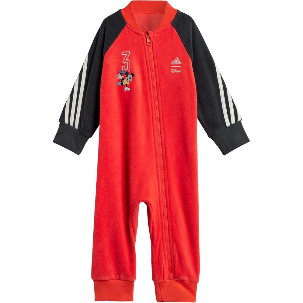 imageadidas babygirls Disney Mickey Mouse BodysuitBright RedCarbonOff White