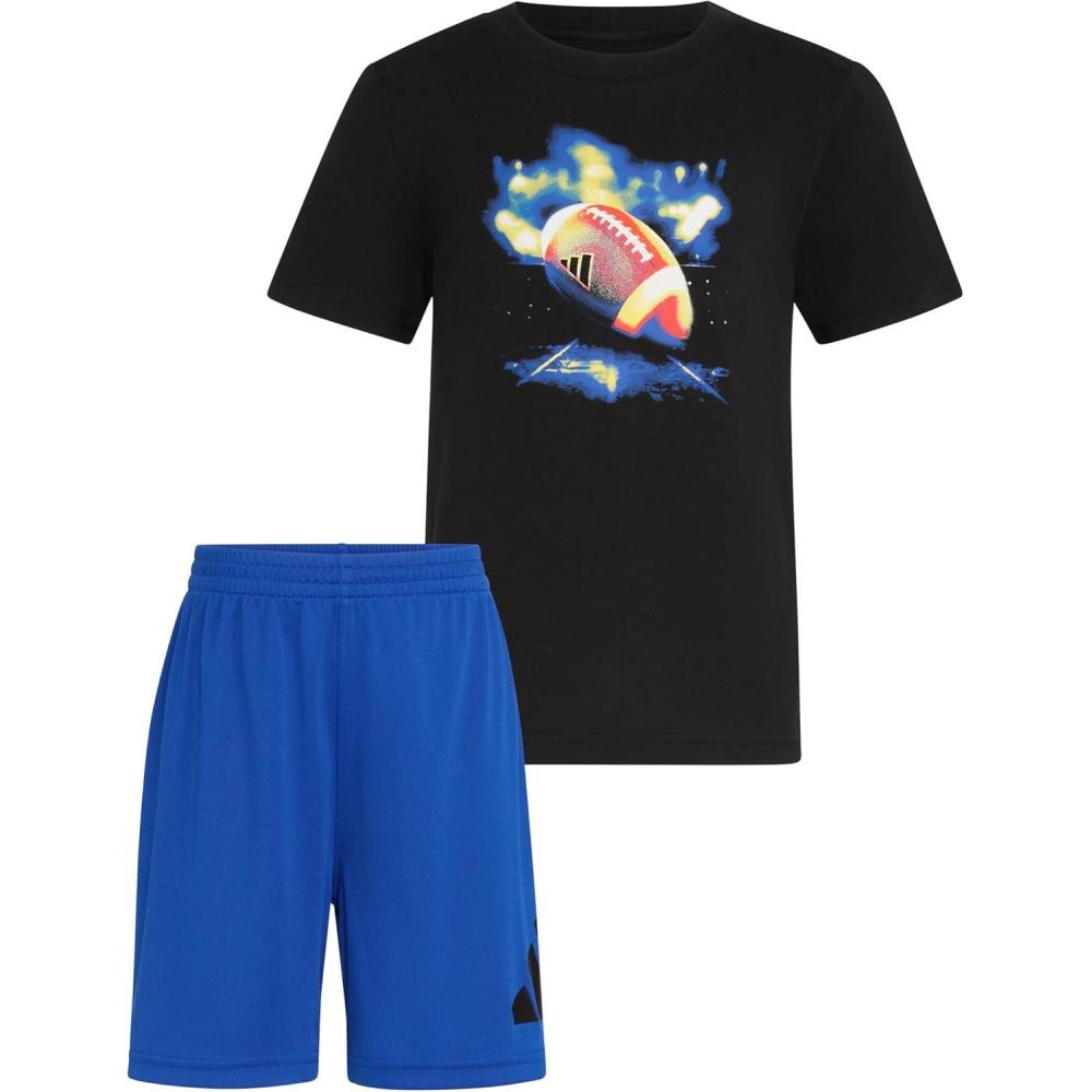 imageadidas boys Short Sleeve Cotton Tee Shirt and Logo Short SetBlack