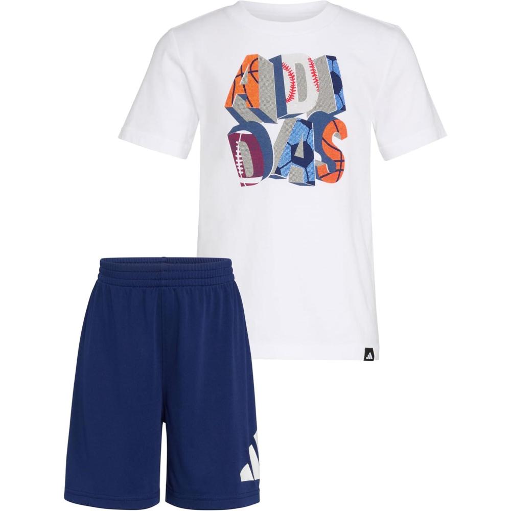 imageadidas boys Short Sleeve Cotton Tee Shirt and Logo Short SetWhite