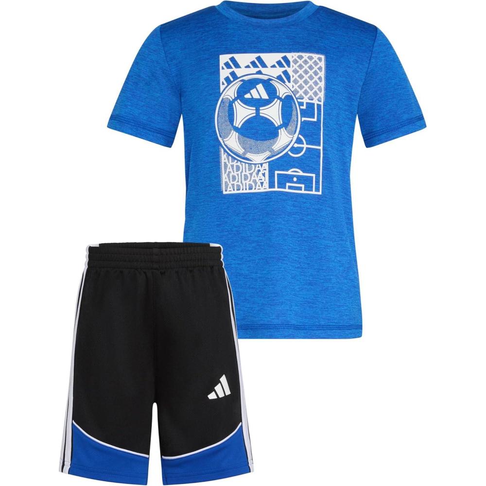 imageadidas boys Short Sleeve Melange Tee Shirt and Colorblock 3stripe Short SetTeam Royal Blue