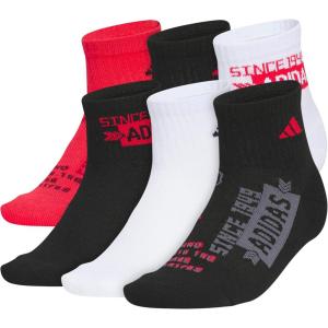 adidas Unisex Kids Quarter Ankle Socks for Boys and Girls Youth (6-Pack) Athletic Cushioned and Comfortable(Pure Ruby Red/Black/White/Graphic)