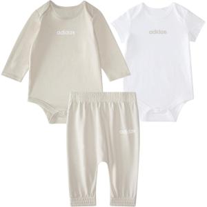 adidas baby-boys 3-piece Linear Logo Bodyshirt & Pant Set(Tan With White)