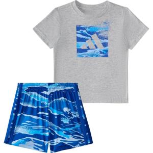 adidas baby-boys Short Sleeve Cotton Heather Tee Shirt and Aop Camo Short Set(Medium Grey Heather)