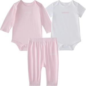 adidas baby-girls 3-piece Logo Bodyshirt & Pant Set(Pink With White)