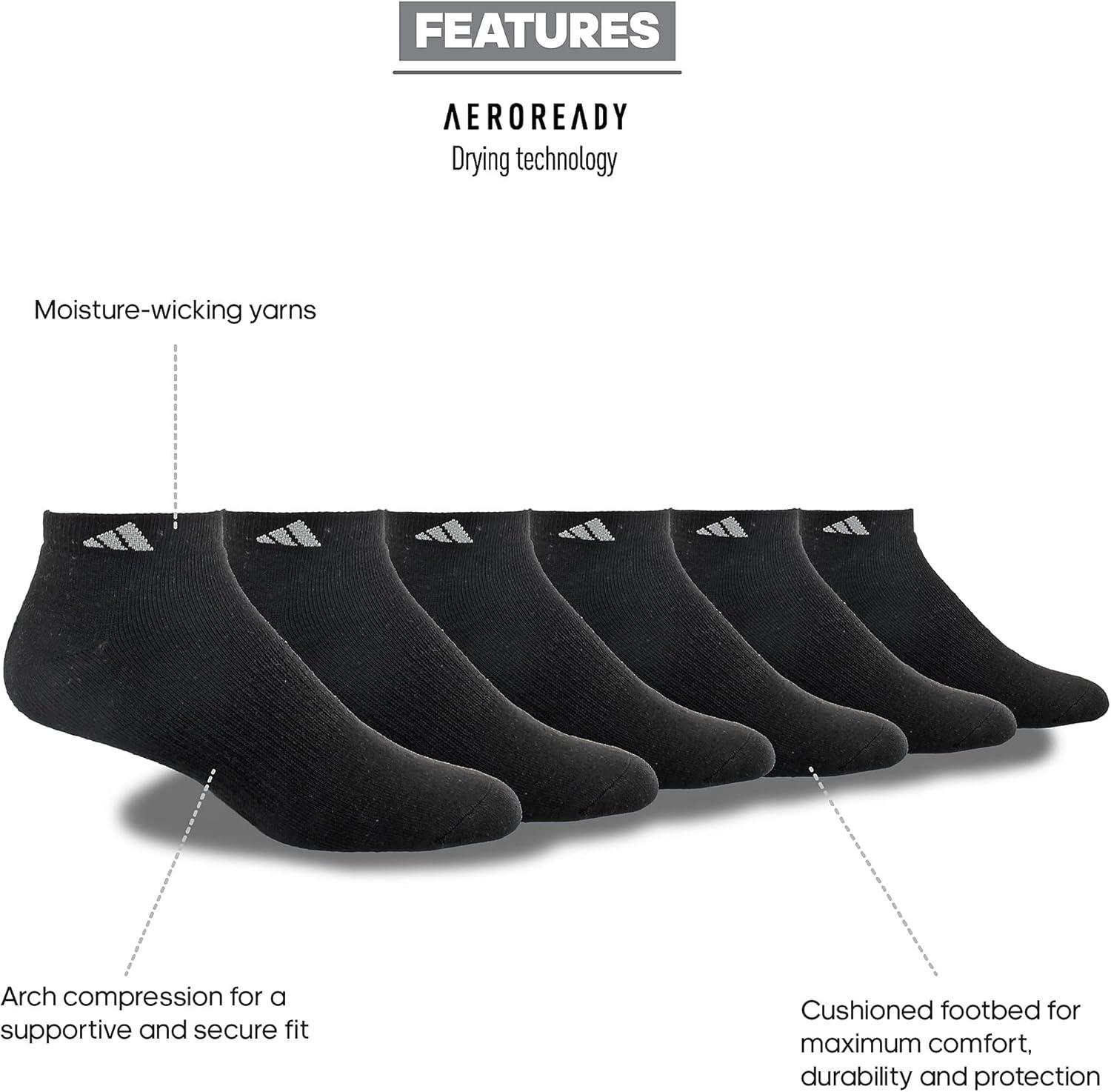 imageadidas Mens Athletic Cushioned Low Cut Ankle Socks 6Pair PackBlackAluminum 2