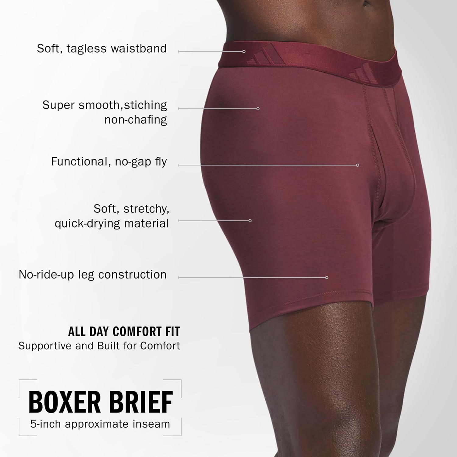 imageadidas Mens Boxer Brief Underwear 3Pack Luxe Comfort Ultra Soft Rayon BlendAurora Ruby RedHeather BlackBlack