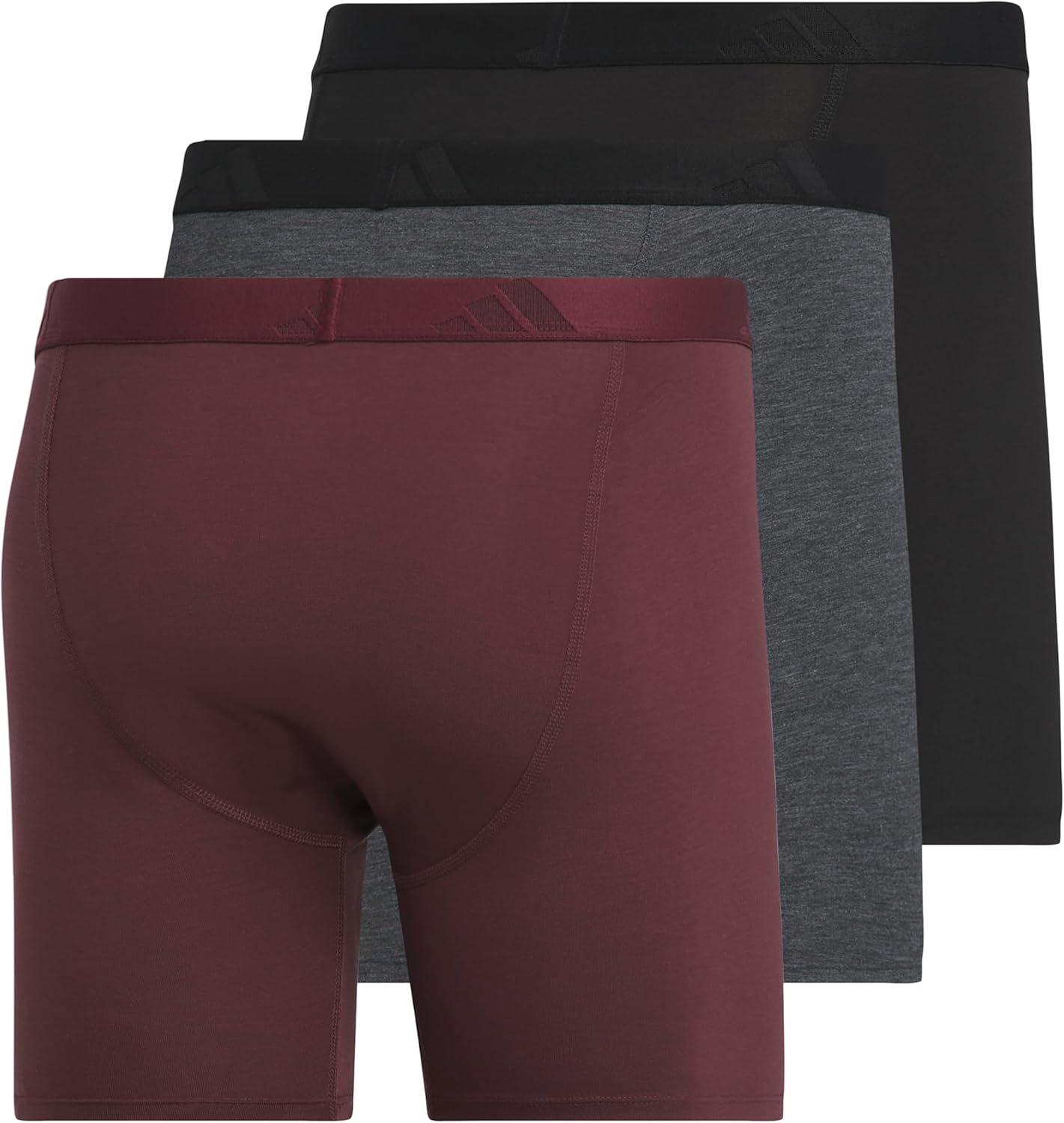 imageadidas Mens Boxer Brief Underwear 3Pack Luxe Comfort Ultra Soft Rayon BlendAurora Ruby RedHeather BlackBlack