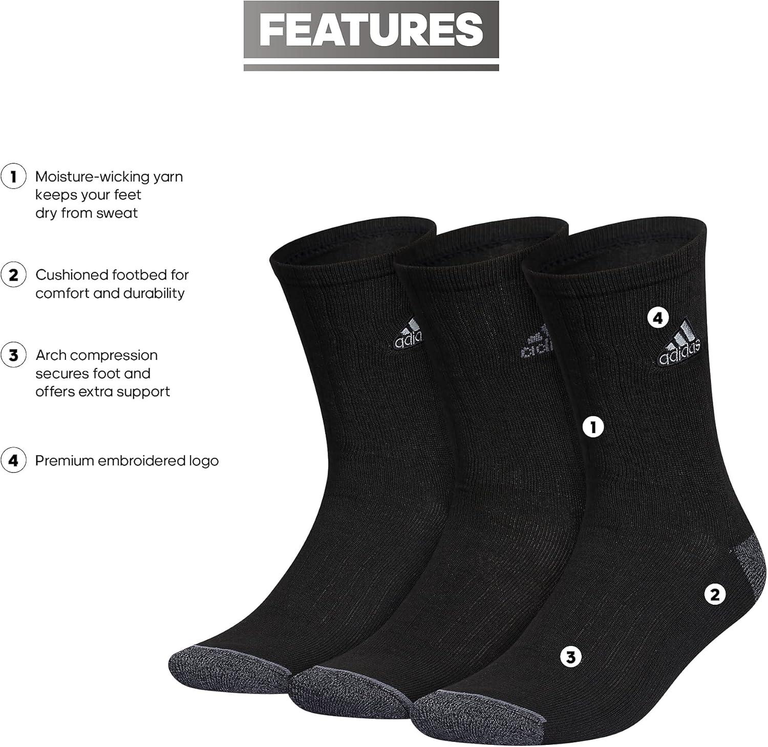 imageadidas Mens Crew Socks 3Pack with Logo or StripedBlackOnix GreyClassic