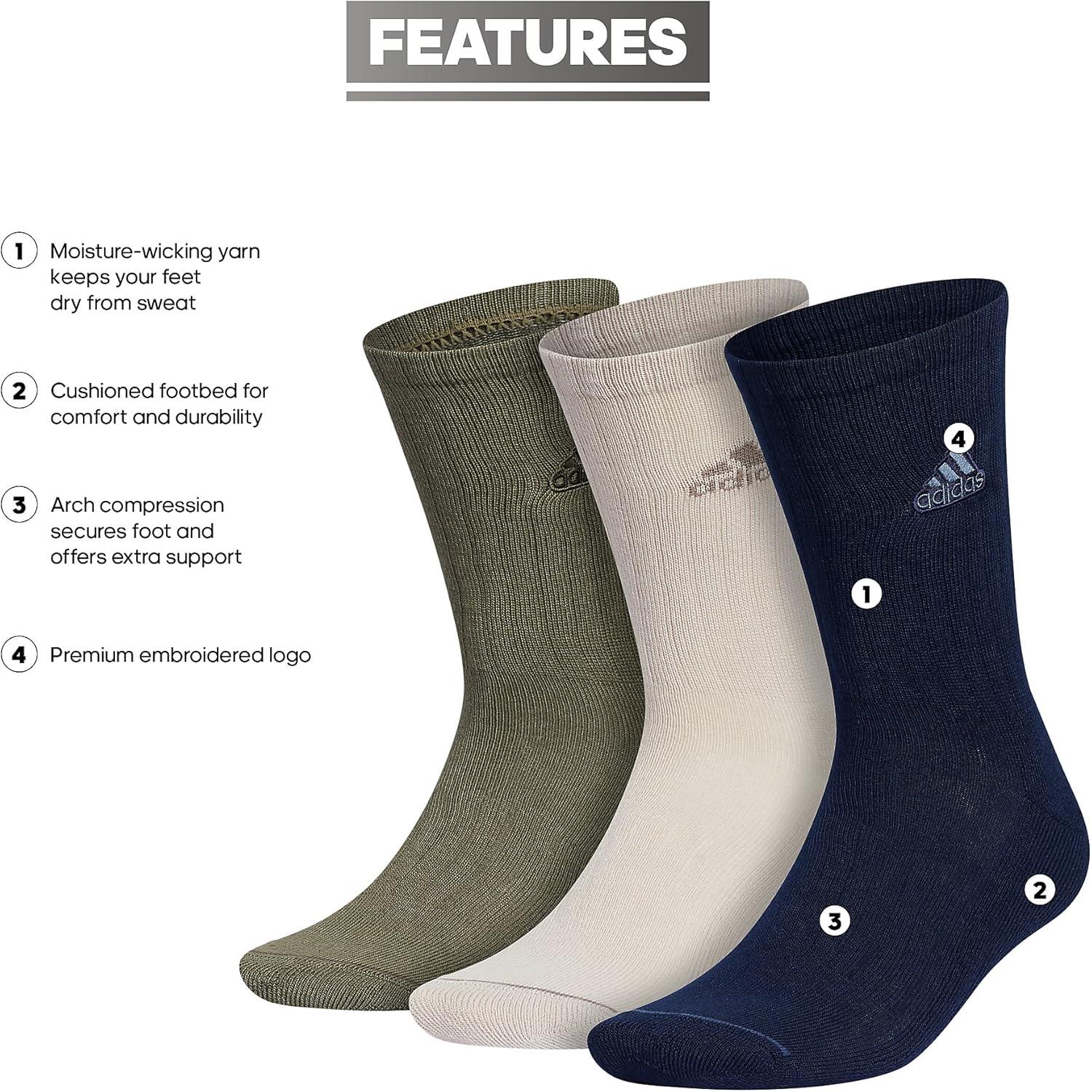 imageadidas Mens Crew Socks 3Pack with Logo or StripedCollegiate NavyWonder BeigeOlive Strata GreenClassic