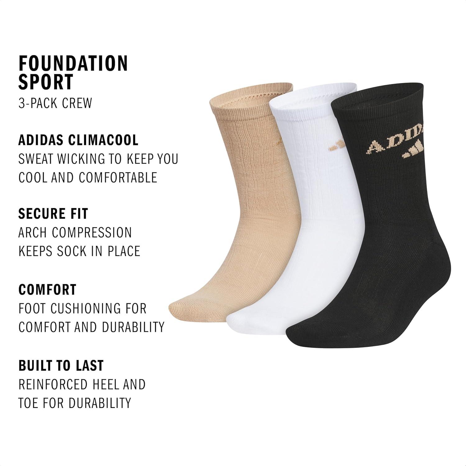 imageadidas Mens Crew Socks 3Pack with Logo or StripedWarm Sandstone BeigeWhiteBlackFoundation
