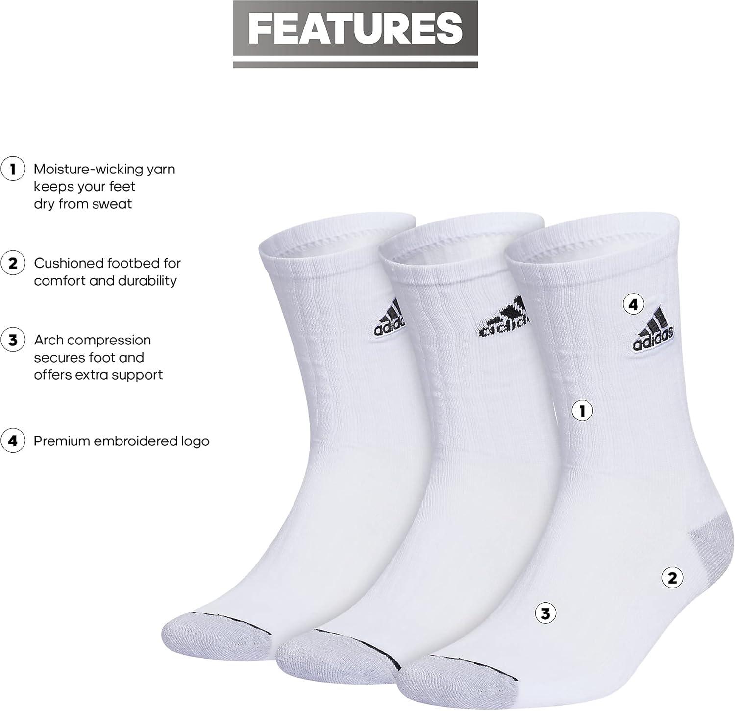imageadidas Mens Crew Socks 3Pack with Logo or StripedWhiteClear Onix GreyBlackClassic