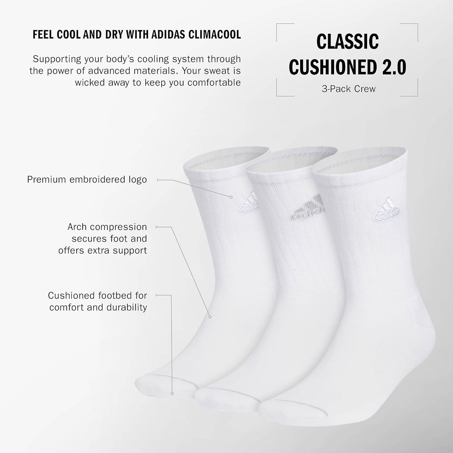 imageadidas Mens Crew Socks 3Pack with Logo or StripedWhiteClear Onix GreyClassic