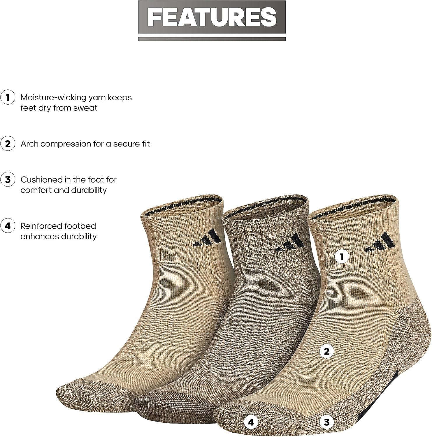 imageadidas Mens Cushioned 30 Color 3Pair Pack Quarter DISCONTINUEDBeige ToneBlanch CargoBlack