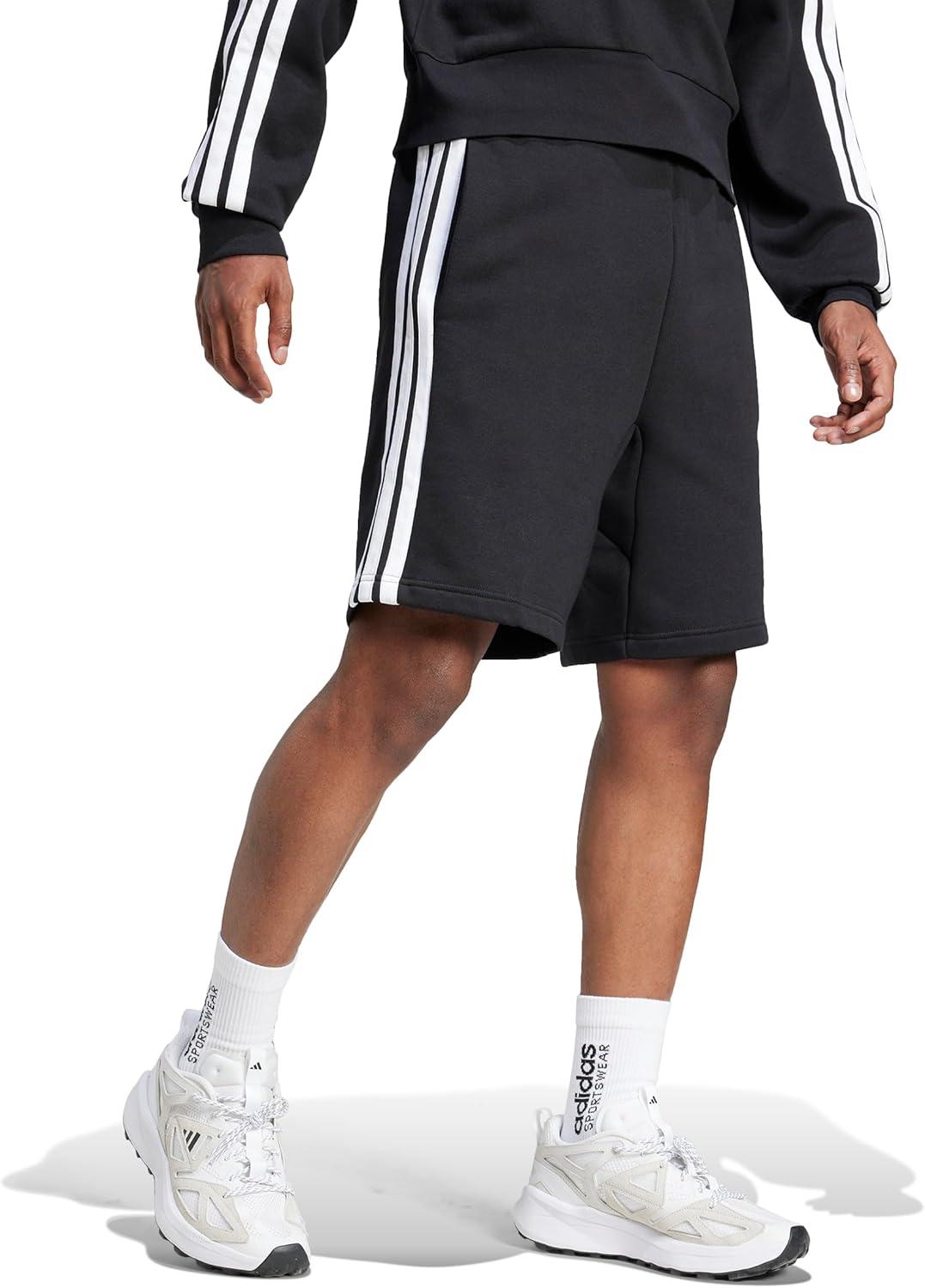 imageadidas Mens Essentials 3Stripes Fleece 9inch ShortsBlack White