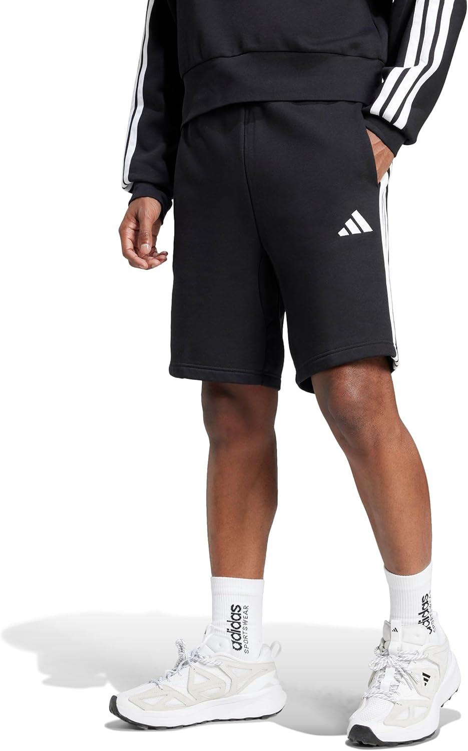 imageadidas Mens Essentials 3Stripes Fleece 9inch ShortsBlack White