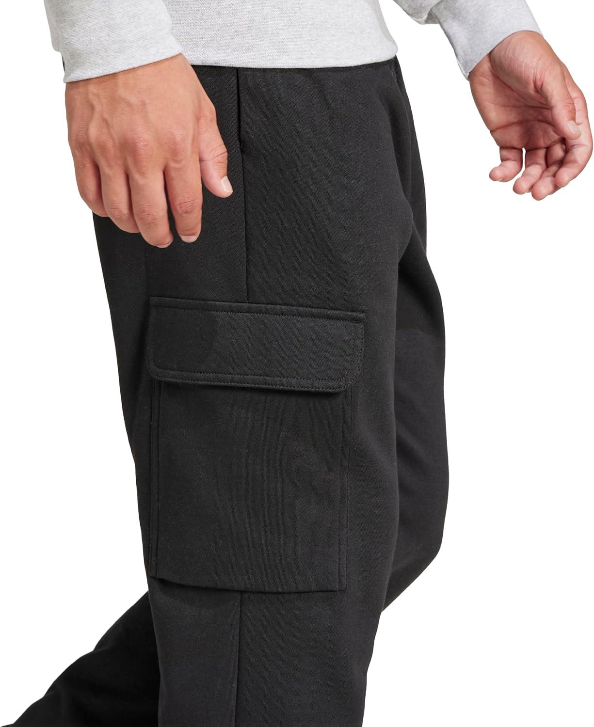 imageadidas Mens Essentials Feel Cozy Fleece Sportswear Cargo Pants BlackWhite Medium