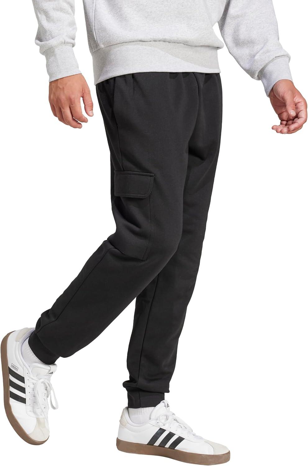 imageadidas Mens Essentials Feel Cozy Fleece Sportswear Cargo Pants BlackWhite Medium