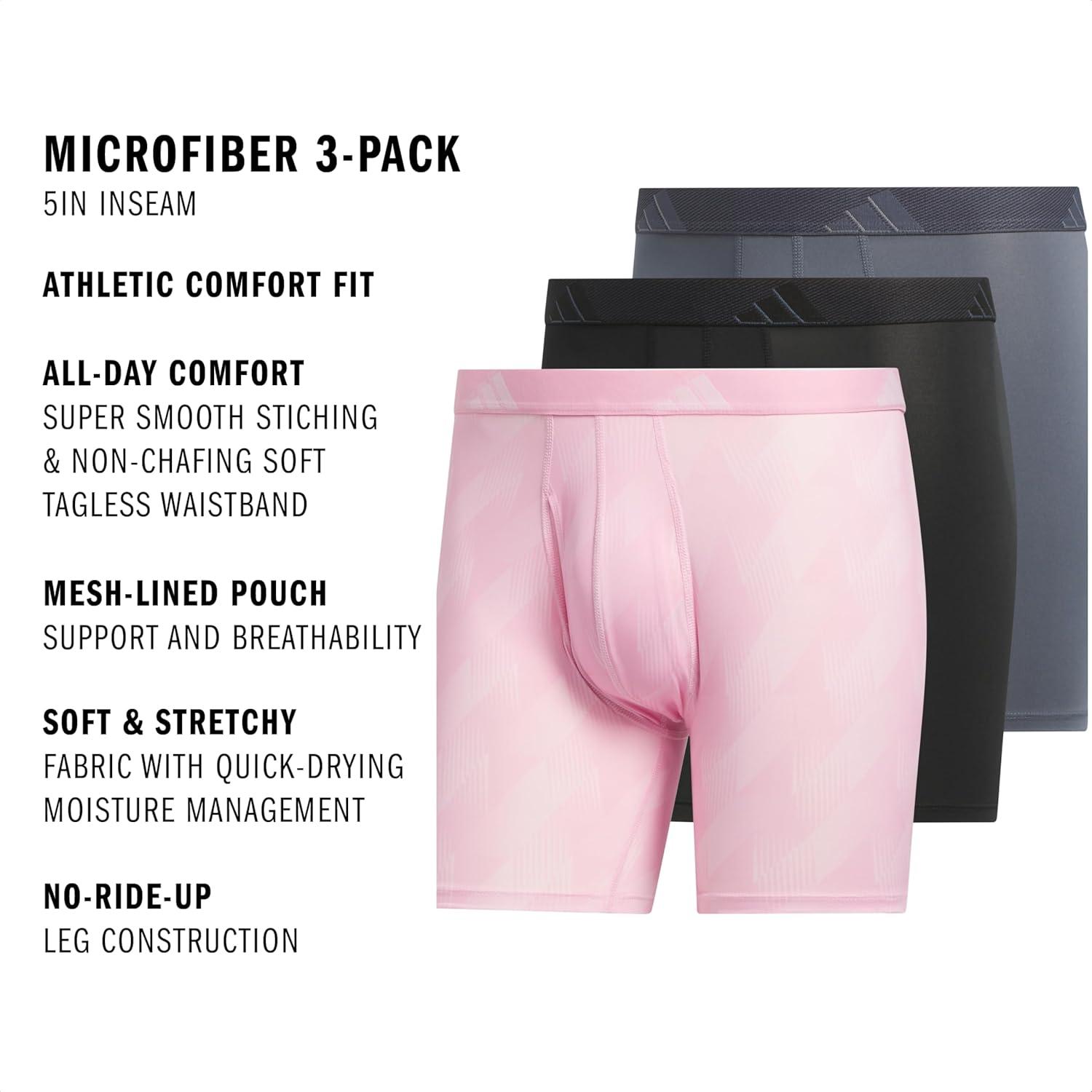 imageadidas Mens Microfiber Boxer Briefs Underwear Multipack Athletic StretchFitAdi Summit Clear Pinktrue PinkBlackOnix Grey