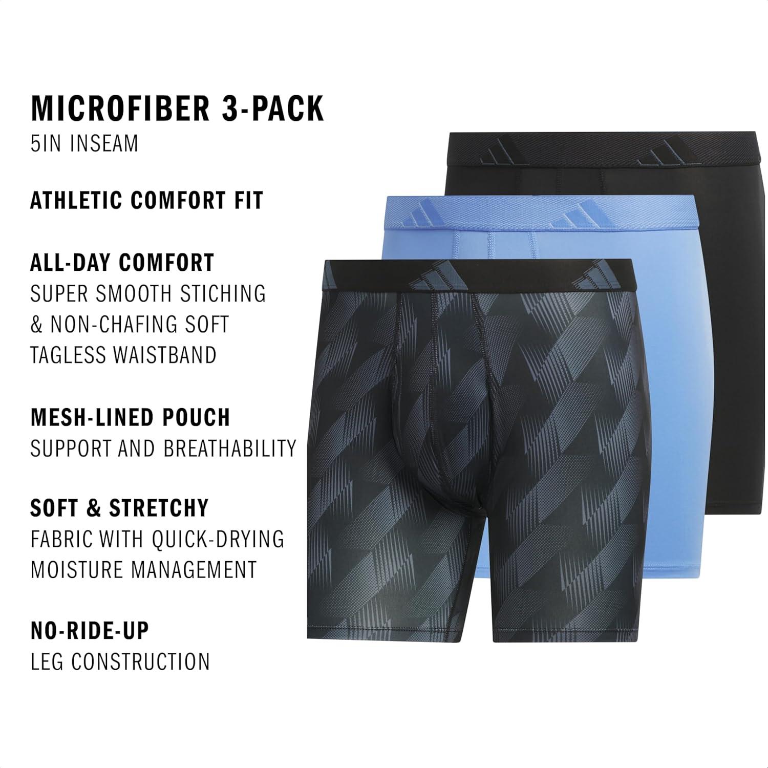 imageadidas Mens Microfiber Boxer Briefs Underwear Multipack Athletic StretchFitAdi Summit OnixblackBlue FusionBlack