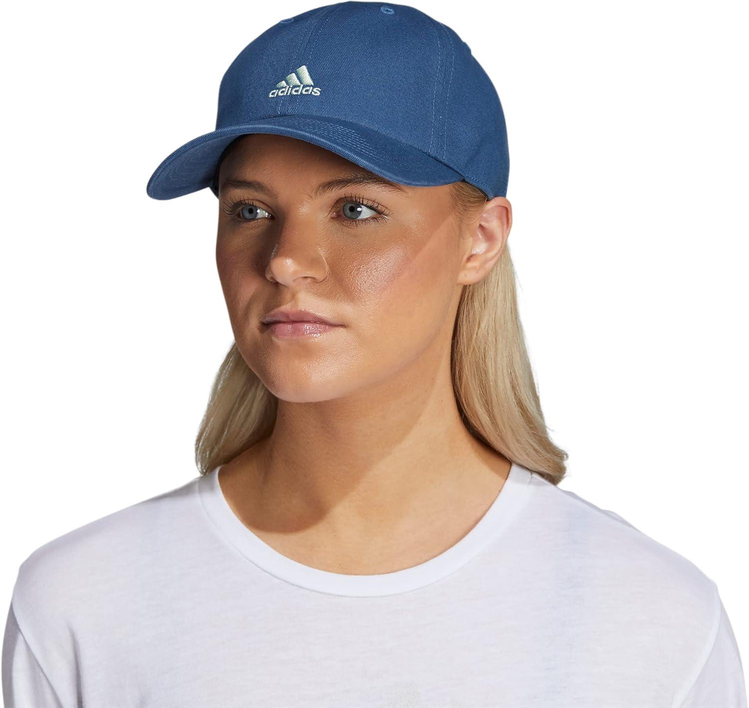 imageadidas Womens Saturday Baseball Cap Adjustable Cotton Hat Athletic Relaxed Fit DISCONTINUEDWonder Steel BlueLinen Green