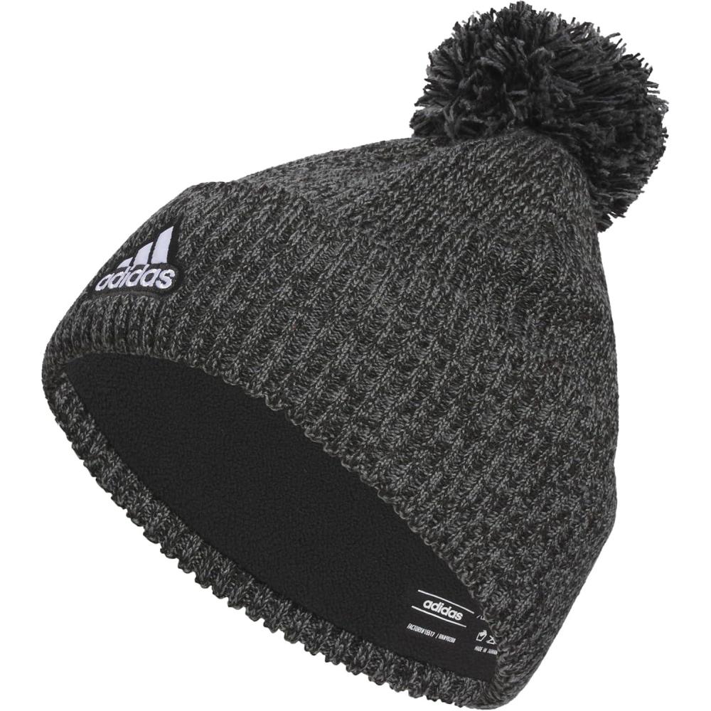 imageAdidas Mens Recon Ballie Beanie  Standard Fit Cuffed Winter Knit Hat with PomBlackonix GreyBlackWhite