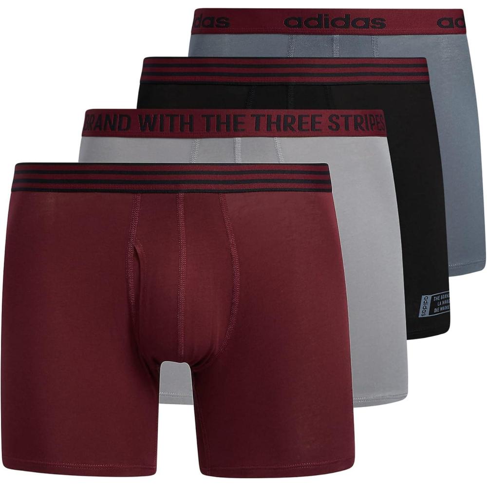 imageadidas Mens Core Stretch Cotton Boxer Brief Underwear 4PackShadow RedBlackGrey