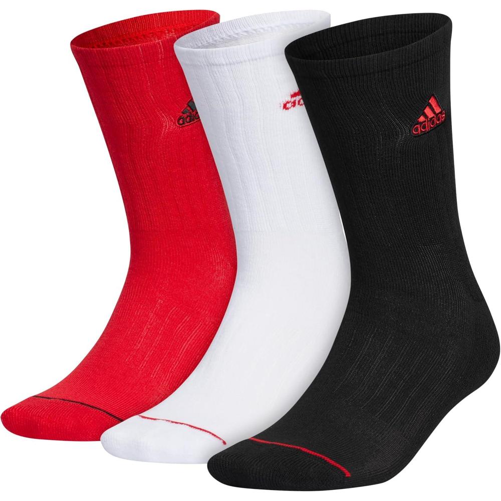imageadidas Mens Crew Socks 3Pack with Logo or StripedBlackWhiteBetter ScarletClassic