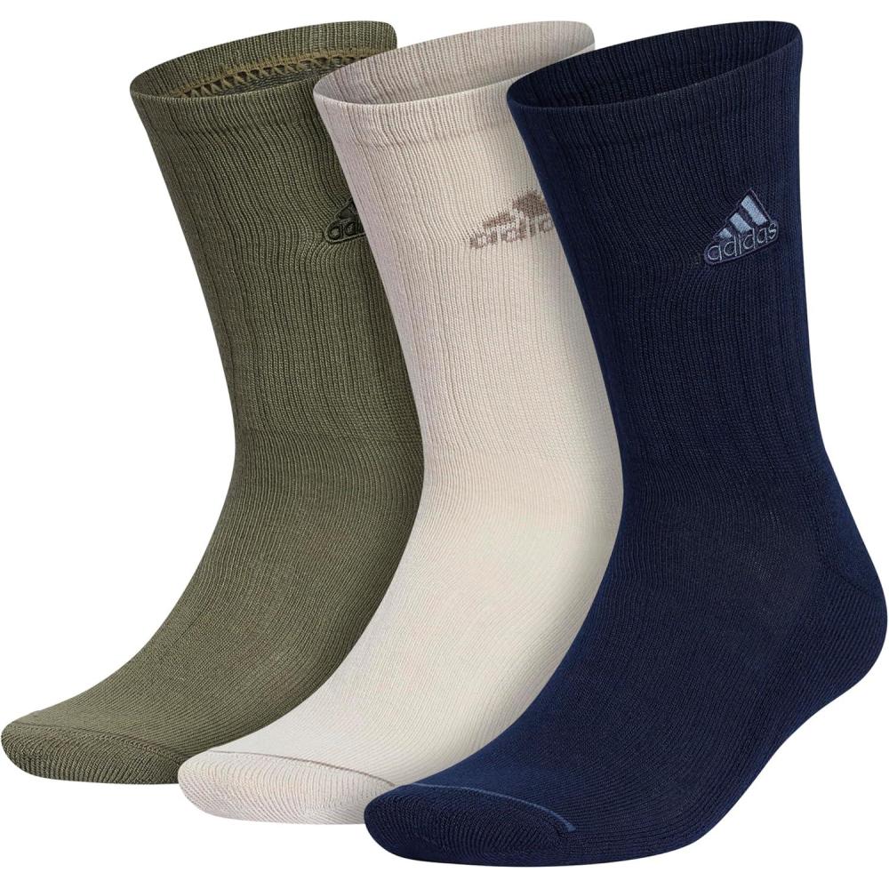 imageadidas Mens Crew Socks 3Pack with Logo or StripedCollegiate NavyWonder BeigeOlive Strata GreenClassic