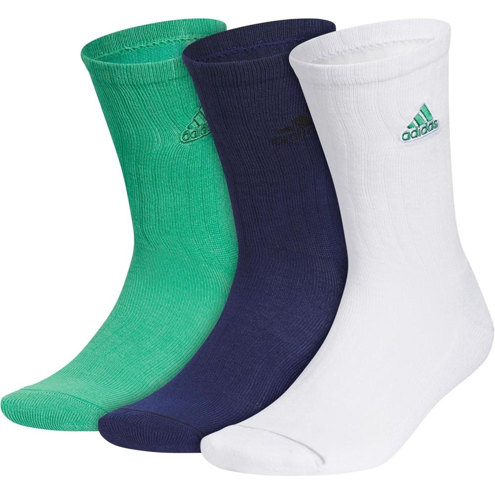 imageadidas Mens Crew Socks 3Pack with Logo or StripedSemi Court GreenDark BlueWhiteClassic