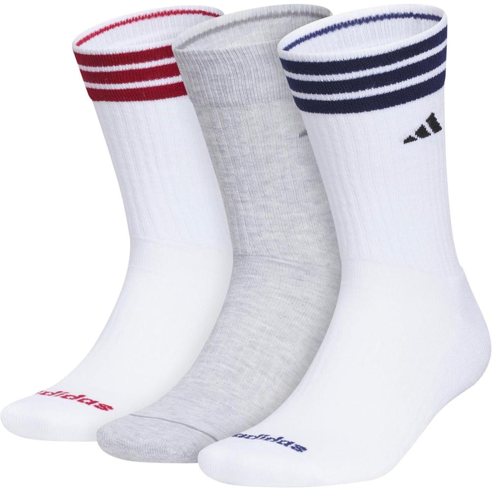 imageadidas Mens Crew Socks 3Pack with Logo or StripedWhiteActive MaroonDark Blue3s 40