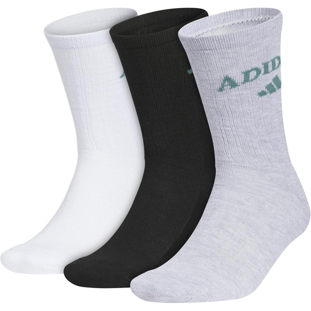 imageadidas Mens Crew Socks 3Pack with Logo or StripedWhitePreloved Teal GreenBlackFoundation