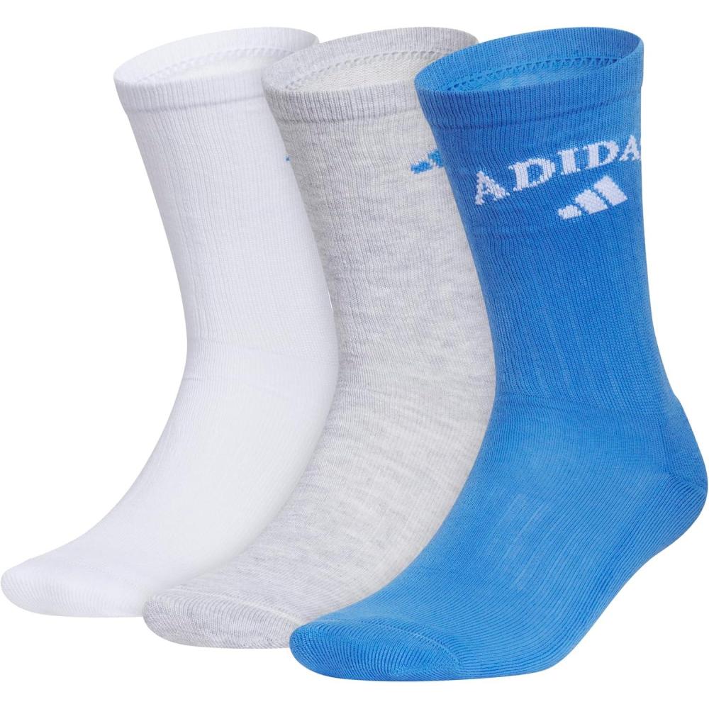 imageadidas Mens Crew Socks 3Pack with Logo or StripedWhiteRay BlueCool Light HeatherFoundation